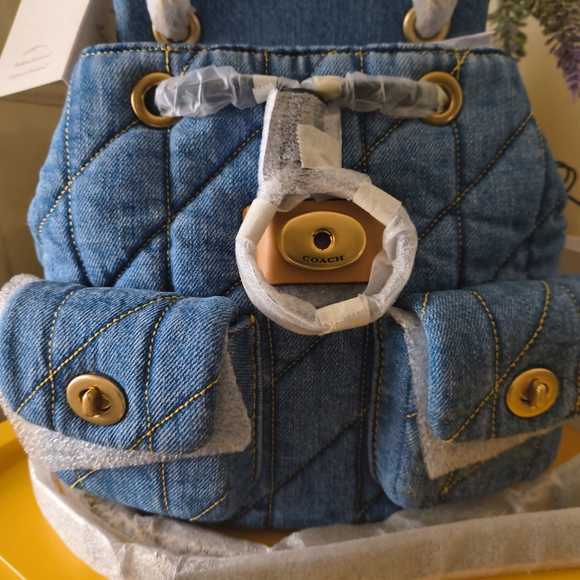 Coach Quilted Denim Tabby Backpack With Gold Hardware- New With Tags- Dust Bag - Picture 6 of 8